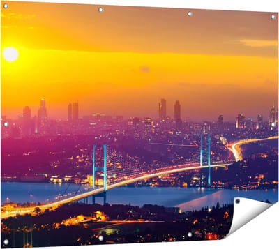 Gards Tuinposter Bosporusbrug in Istanbul bij Zonsondergang - 120x90 cm - Tuindoek - Tuindecoratie - Wanddecoratie buiten - Tuinschilderij