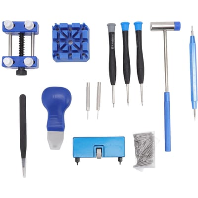 Kit d'Outils de Réparation de Montre Ouvre-Boîtier Extracteur de Bracelet Pince à Épiler d'Ajustement pour l'Entretien blue