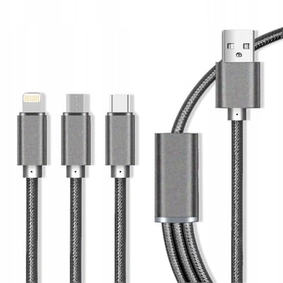 Maxlife 3-in-1 USB Kabel: Lightning, USB-C, Micro USB - 1m Grijs