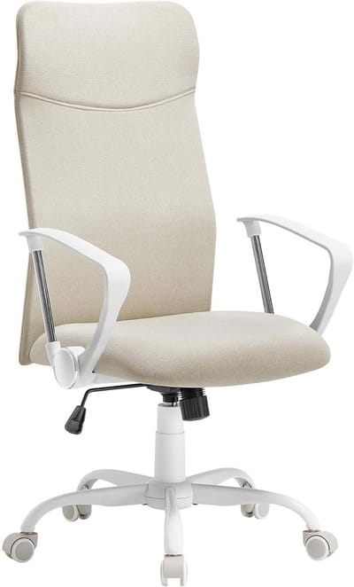 Bureaustoel ergonomische draaistoel met zacht kussen en stoffen zitting verstelbare kantelhoek maximale draagkracht 120 kg 63 x 63 x (110 - 120) cm beige