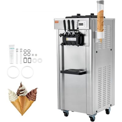 VEVOR Commerciële Ijsmachine IJsmachine 21-31L/u Vrijstaande Softijsmachine met 3 Smaken, 2 x 4.3L Roestvrijstalen Container, LED-paneel, Automatische Reiniging, Nachtelijke Koeling