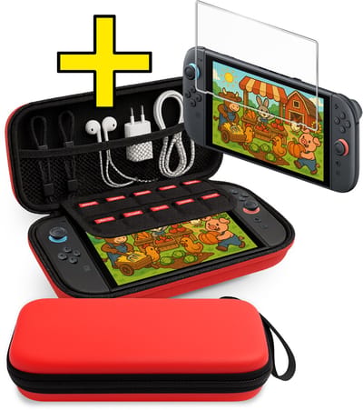 Hoes Geschikt voor Nintendo Switch 2 Case Hoesje Polsbandje Met Screenprotector - Bescherm Hoes Geschikt voor Nintendo Switch 2 Hoes Hard Cover - Rood