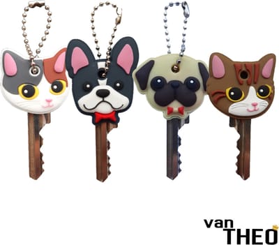 Huisdieren Sleutelhoesjes Set - Bulldog Kat Pug - Sleutelhoesje - Sleutelhanger - Sleutelkapje - Sleutelbeschermer