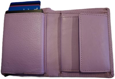 OI roze-lila kleurige leren billfold met cardprotector / normale portemonnee met Figuretta pasjeshouder / complete portemonnee met anti skim kastje / leren beurs met metalen pasjeshouder / rose-lilac leer / 115Lila