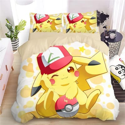 Pokemon 3D Pikachu Dekbed Anime Beddengoed Met Print Voor Kinderen Jongens Meisjes Volwassenen Kinder Beddengoed Collectie Vakantiecadeau 135x200cm-2pcs