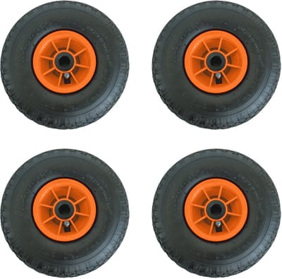 4x steekwagenwiel pneumatisch wiel 260x85 mm 3,00-4 75 mm gecentreerde naaf Ø 20 mm oranje robuust 4 PR stof