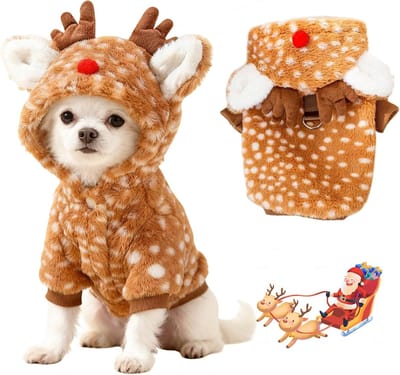 Kerstkostuum voor Honden en Katten met Hoed, Schattig Rendier Kostuum voor Kleine Huisdieren