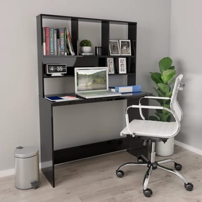 vidaXL - Bureau - met - schappen - 110x45x157 - cm - bewerkt - hout - hoogglans - zwart