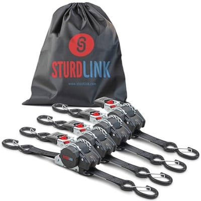 Automatische Lashing Strap 3m 25mm S-Haken | Ideaal voor Quad, Motor en Trailer | Set van 4 + Tas