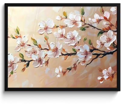 Poster in lijst - Fotolijst 70x50 cm - Posters - Bloesemtakken - Schilderachtig - Roze - Posterlijst zwart - Decoratie - Wanddecoratie woonkamer - Muurdecoratie slaapkamer