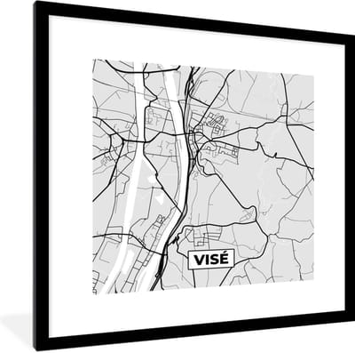 Fotolijst incl. Poster Zwart Wit- Stadskaart – Zwart Wit - Kaart – Visé – België – Plattegrond - 40x40 cm - Posterlijst