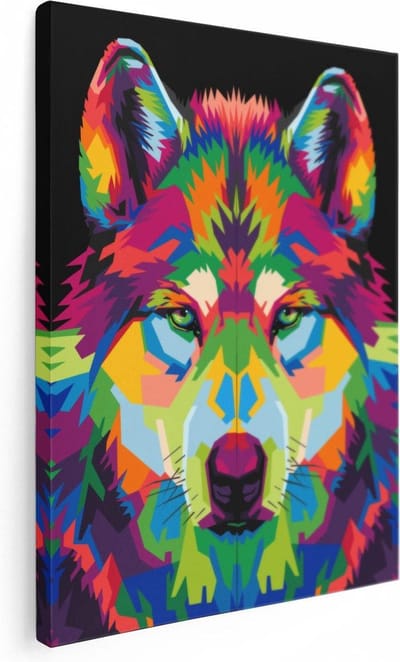 Artaza Canvas Schilderij Dierenkop - 30x40 cm - Klein - Wanddecoratie Wolf - Muurdecoratie Abstract - Kamer Accessoires