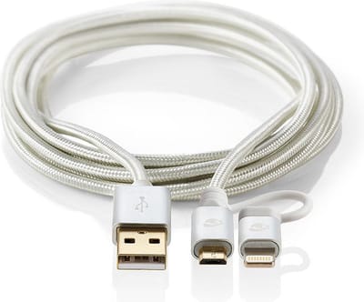 Nedis 2-in-1-Kabel - USB 2.0 - USB-A Male - Apple Lightning 8-Pins / USB Micro-B Male - 480 Mbps - 2.00 m - Verguld - Rond - Gevlochten - Aluminium - Cover Window Box