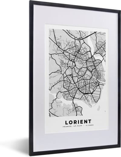 Fotolijst incl. Poster - Frankrijk - Lorient - Stadskaart - Plattegrond - Kaart - 40x60 cm - Posterlijst