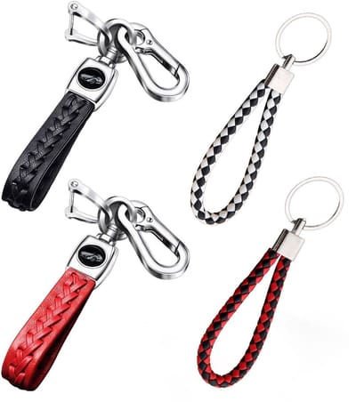 Dailygoods- Autosleutelhanger 4 Stuks - Gevlochten Leer - Autoaccessoires - Sleutelhanger Tashanger - Zinklegering - Retro Design