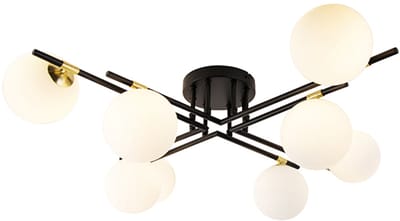 QAZQA lynn - Art Deco Plafondlamp - 8 lichts - Ø 81 cm - Zwart Goud - Woonkamer | Slaapkamer | Keuken