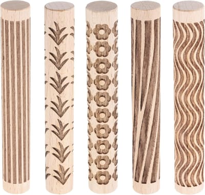 5 stuks houten kleirollen 4" houtlijnen nerf bloemenpatroon deegroller pottenbakkersgereedschap roller voor klei kneeddeeg speeldeeg DIY