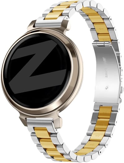 Bandz Stalen 'Classic' band geschikt voor Garmin Lily 2 / Pebble Round 2 - Zilver/Goud