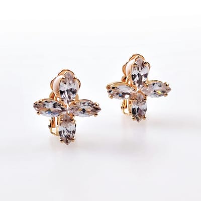 Kruisvormige Clip-on Oorbellen met Kristallen - Rosé Gold Plating - Oorclips Dames