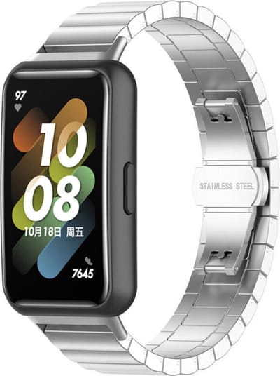 Stalen Smartwatch bandje - Geschikt voor Huawei band 7 metalen bandje - zilver - Strap-it Horlogeband / Polsband / Armband - Huawei band 7