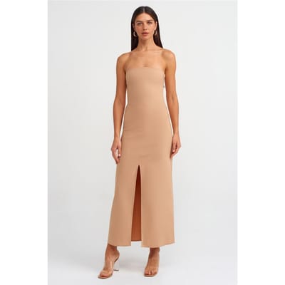 Strapless Aansluitende Midi-jurk met Splits