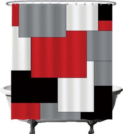Ulticool Douchegordijn Anti Schimmel – Retro Design - 180x200 cm – Inclusief Ringen – Waterdicht & Wasbaar - Semi Transparant - Rood Zwart Grijs Wit