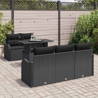 vidaXL Tuinbank Set met kussen met kussen 6 pcs Zwart Poly Riet