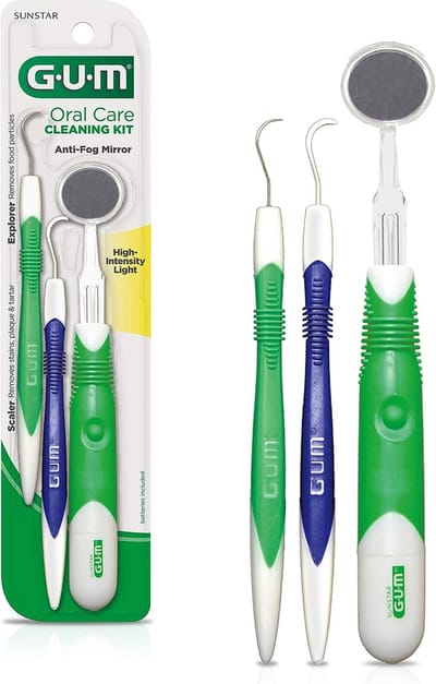GUM Oral Care Dental Cleaning Kit – Mondverzorgingsset – Tandartshaakje, Verlichte Mondspiegel & Tandvleesmassager