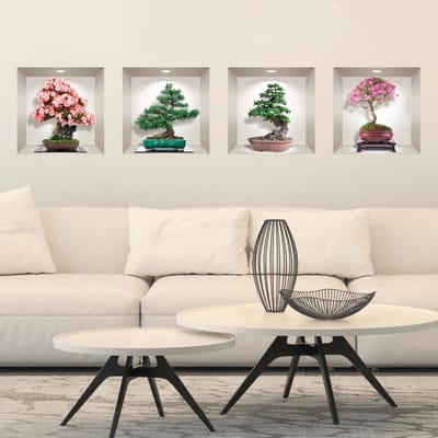 3D bonsai stickers van de 4 seizoenen, 80 x 80 cm