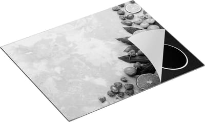Chefcare Inductie Beschermer Fruit op Grijze Marmer - Zwart Wit - 65x50 cm - Afdekplaat Inductie - Kookplaat Beschermer - Inductie Mat