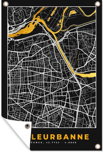 Muurdecoratie Kaart – Stadskaart – Frankrijk – Villeurbanne - Plattegrond - 120x180 cm - Tuinposter - Tuindoek