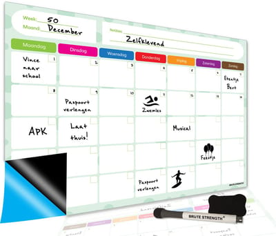 Brute Strength - Magnetisch Weekplanner whiteboard (8) - A3 - Zelf plakkend - Sticky planner - Planbord - Familieplanner - Gezinsplanner - To Do Planner - Weekplanner kind - Maandplanner whiteboard