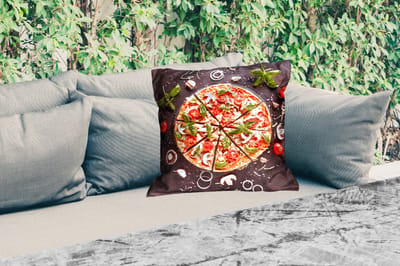 Buitenkussen Weerbestendig - Pizza - Groente - Kruiden - Keuken - Industrieel - 50x50 cm