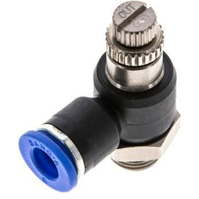 L-stuk Regelventiel 6 mm - G1/8'' Regeling-Uit Messing/Nylon