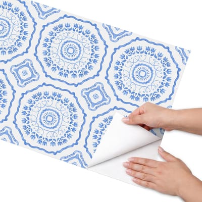 Coloray Meubel Wrap Folie - Blauw Meubelfolie - 50x100 cm - Wrapfolie Keuken Griekse tegels - Decoratiefolie - Klassiek Meubelfolie - Meubel Wrap Folie - Woonkamer decoratie - Achtergronden en patronen