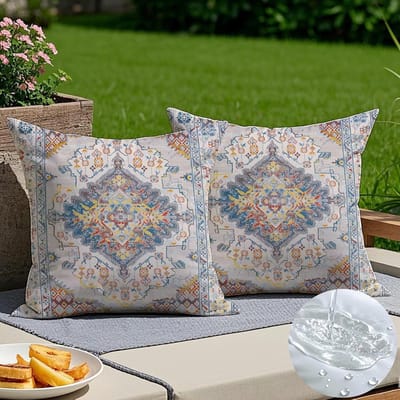 JeiibrZui Boho Outdoor Kussens - 40 x 40 cm - Set van 2 - Weerbestendig en Vintage Design - Beige Sierkussens voor Tuin, Bank en Slaapkamer