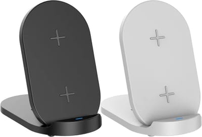 Verstelbare dubbele draadloze QI snel lader. Incl. 15 Watt adapter WIT