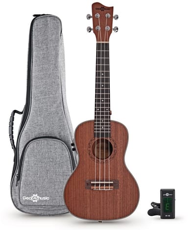 Sapele Elektro-akoestische Concert Ukulele met Pakket van Gear4music