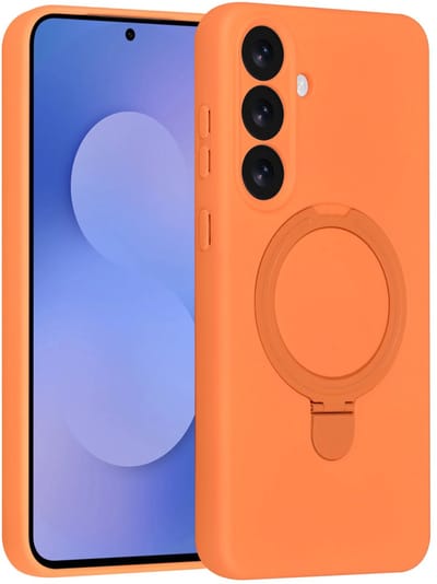 Backcover Hoesje Geschikt voor: Samsung Galaxy S25 FE Volledig Dekkende Schokbestendige Siliconen Backcover met Ringstandaard – 360° Bescherming - Tangerine Orange