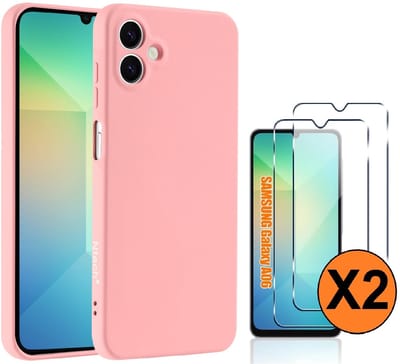 Hoesje Geschikt Voor Samsung Galaxy A06 Hoesje siliconen Licht Roze zacht siliconen hoesje A06 TPU backcover - Met Screenprotector - 2 stuks
