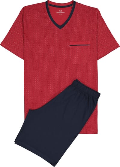 Gotzburg heren shortama - V-hals - rood met blauw en wit dessin