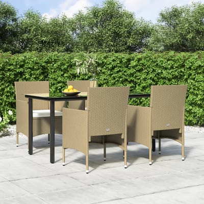 vidaXL - 5-delige - Tuinset - met - kussens - beige - en - zwart