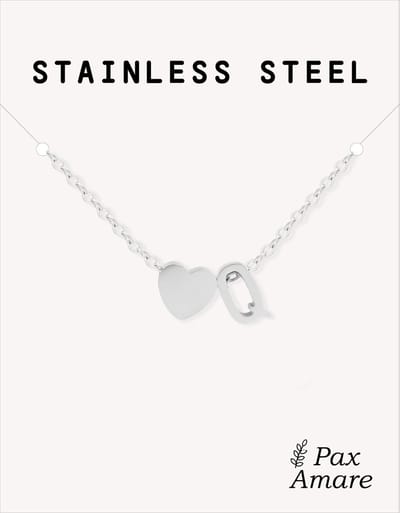 Letter Q Ketting Zilverkleurig - Stainless Steel - Initiaal & Hartje Hanger - Initialen Ketting op Cadeau Kaartje - Pax Amare