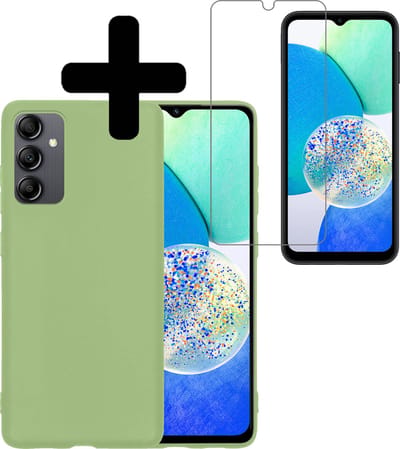 Hoesje - Met Screenprotector - Geschikt voor Samsung Galaxy A14 - Sterk & Shockproof - Back Cover - Siliconen Case - Telefoon Hoes - Telefoonhoesjes - Groen