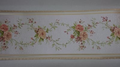 BLOEMEN BEHANGRAND ROOSJES GOUD ROSE GROEN