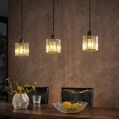 Lindby - hanglamp - 3lichts - Ijzer, glas - H: 12.3 cm - E27 - matzwart, transparant