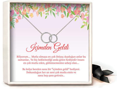 Pera Jewelry - 925 sterling zilveren Twee Ringen ketting - Çift Halka Kolye – İçimden Geldi - Collier - Ketting Dames - Ketting met Hanger