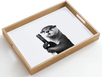 Dienblad hout 50x35 cm - Schootdienblad - Wijnfles - Otter - Zwart - Borrelplank rechthoek - Plateau dienbladen