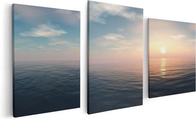 Artaza Canvas Schilderij Drieluik Zee Water Tijdens Zonsondergang - 120x60 cm - Wanddecoratie Woonkamer - Schilderijen - Muurdecoratie