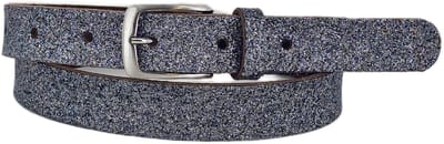 Feestelijke Dames Riem | Smalle Leren Riem | Glitters | Kleur: Grijs | 2,5cm breed | Riemmaat: 85cm (totale lengte: 100cm) | 100% echt leer | Nikkelvrije gesp
